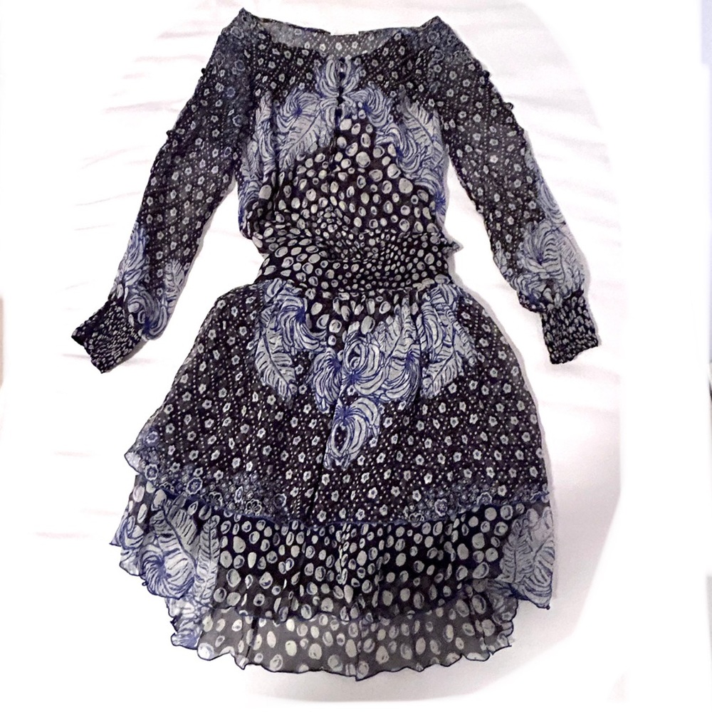 Poupette St Barth Silk Long Sleeve Blue Dress